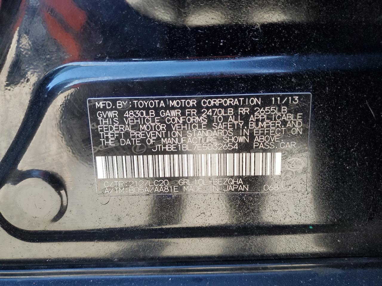 2014 Lexus GS VIN JTHBE1BL7E5032654 Copart auction photo, normal wear damage thumbnail 12