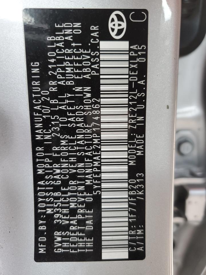 2021 Toyota Corolla VIN 5YFEPMAE2MP174862 Copart auction photo, front end damage thumbnail 12