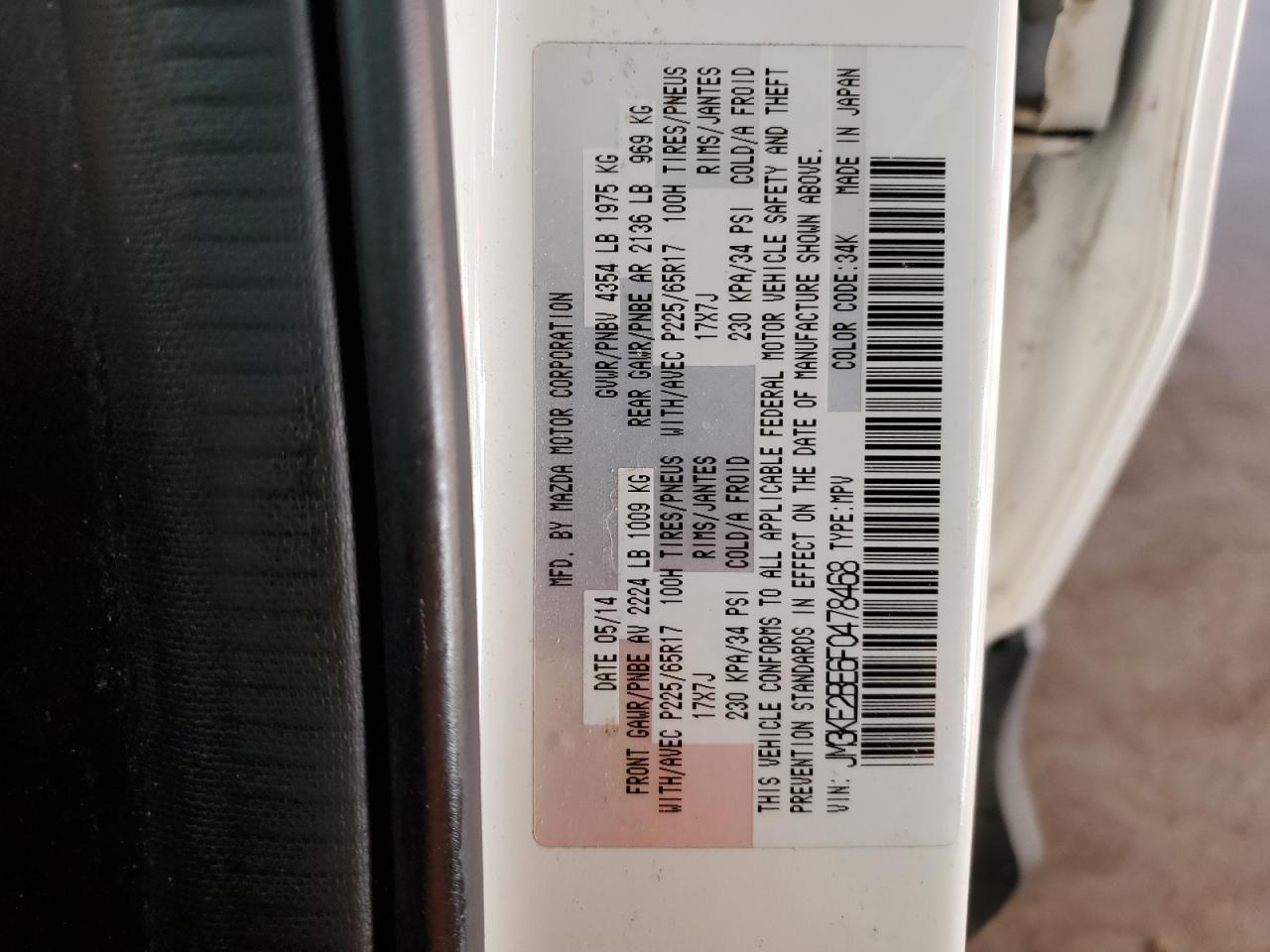 2015 Mazda CX-5 VIN JM3KE2BE6F0478468 Copart auction photo, front end / rear end damage thumbnail 14