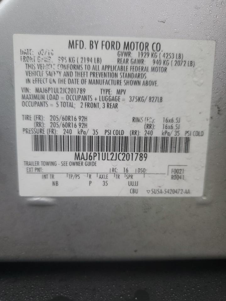 2018 Ford EcoSport VIN MAJ6P1UL2JC201789 Copart auction photo, front end damage thumbnail 13
