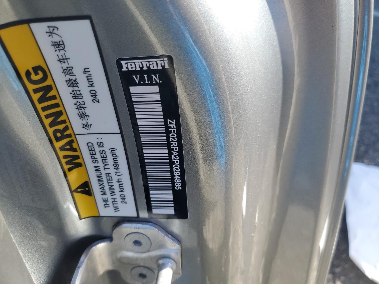 2023 Ferrari Portofino VIN ZFF02RPA2P0294865 Copart auction photo, front end damage thumbnail 13