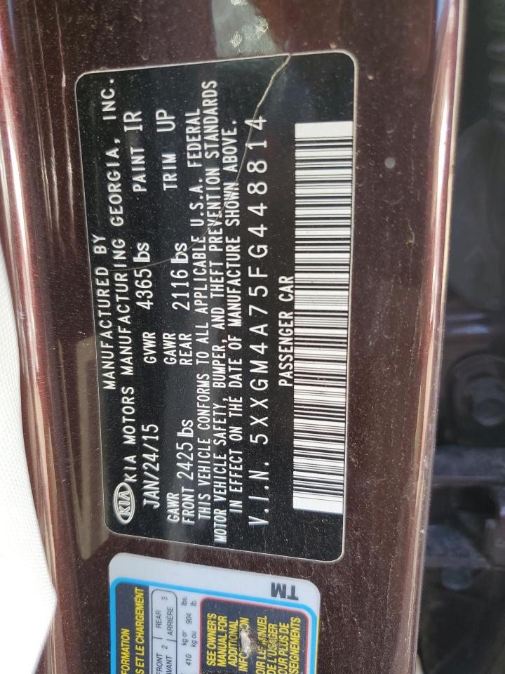 2015 KIA Optima VIN 5XXGM4A75FG448814 Copart auction photo, side / front end damage thumbnail 14