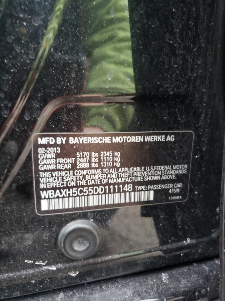 2013 BMW 5er VIN WBAXH5C55DD111148 Copart auction photo, front end / mechanical damage thumbnail 12