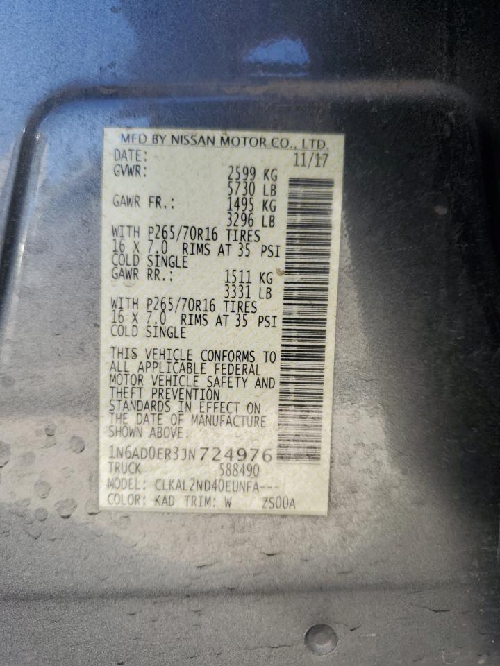 2018 Nissan Navara (Frontier) VIN 1N6AD0ER3JN724976 Copart auction photo, front end damage thumbnail 14