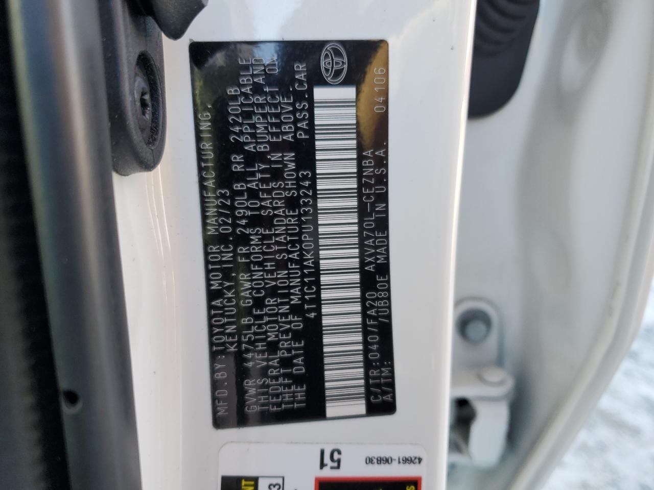 2023 Toyota Camry VIN 4T1C11AK0PU133243 Copart auction photo, rear end / side damage thumbnail 14
