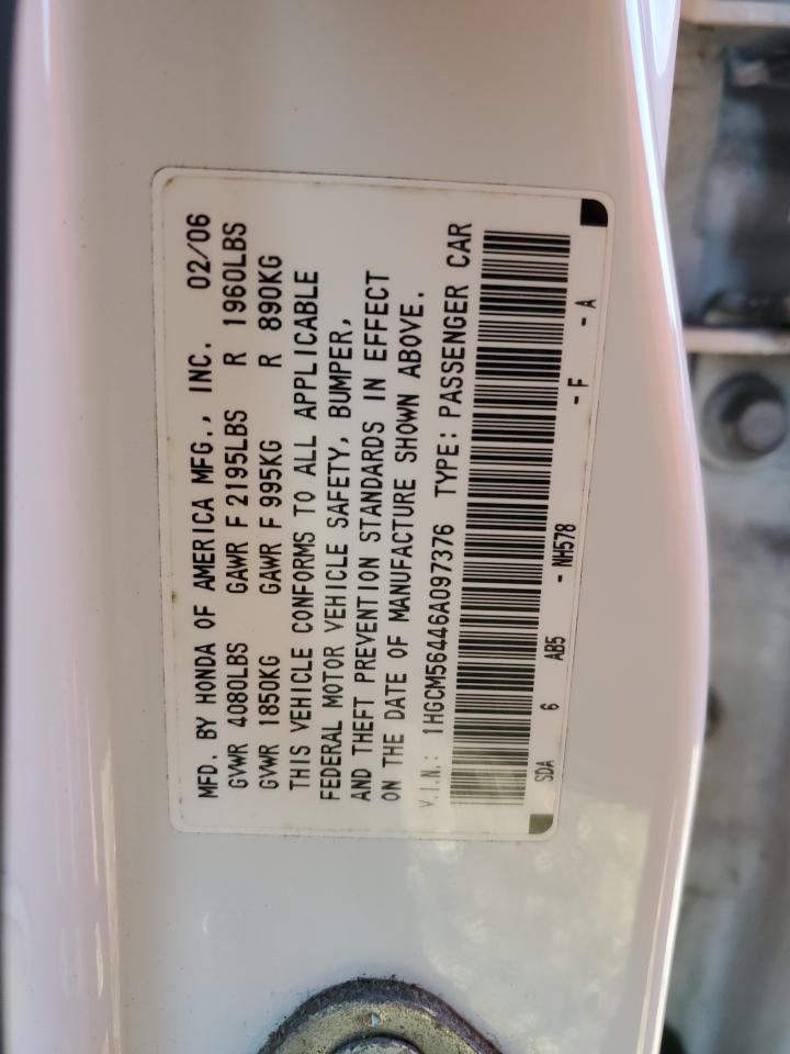 2006 Honda Accord VIN 1HGCM56446A097376 Copart auction photo, side damage thumbnail 12