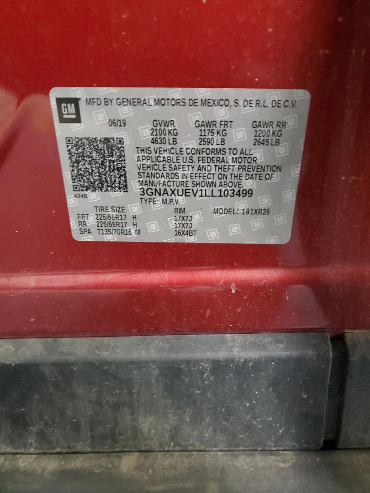 2020 Chevrolet Equinox VIN 3GNAXUEV1LL103499 Copart auction photo, front end / side damage thumbnail 13