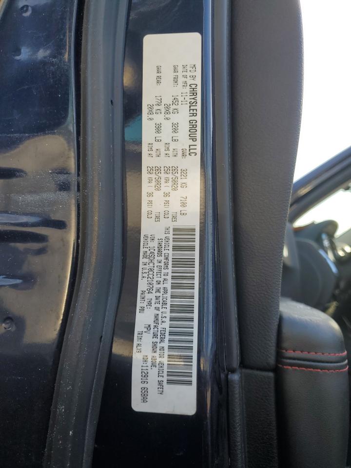 2012 Dodge Durango VIN 1C4SDHCT0CC210764 Copart auction photo, water/flood / minor dent/scratches damage thumbnail 14
