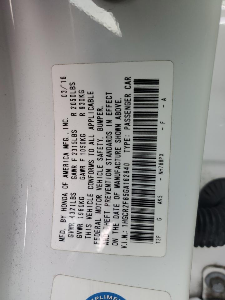 2016 Honda Accord VIN 1HGCR2F85GA162840 Copart auction photo, side damage thumbnail 12