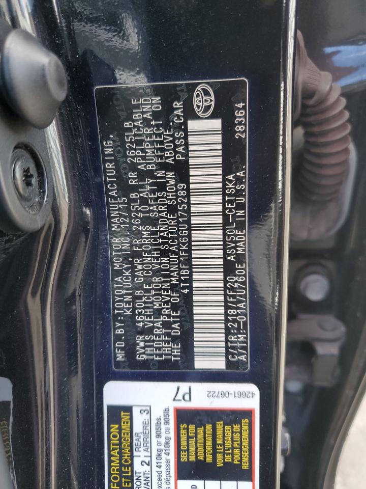 2016 Toyota Camry VIN 4T1BF1FK6GU175289 Copart auction photo, rear end / side damage thumbnail 12