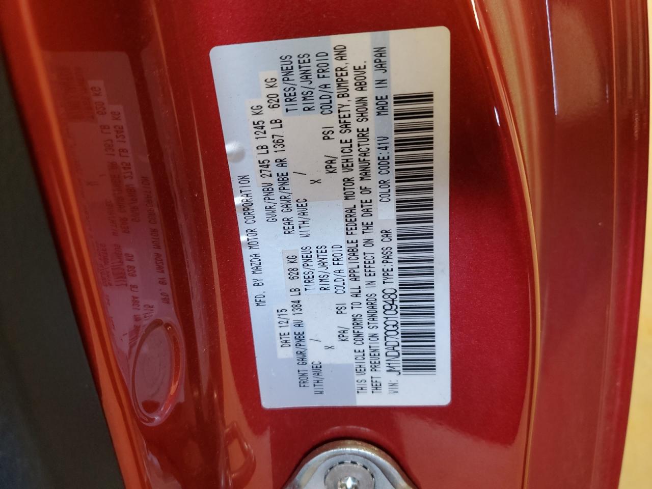 2016 Mazda MX-5 VIN JM1NDAD70G0109480 Copart auction photo, front end / side damage thumbnail 12