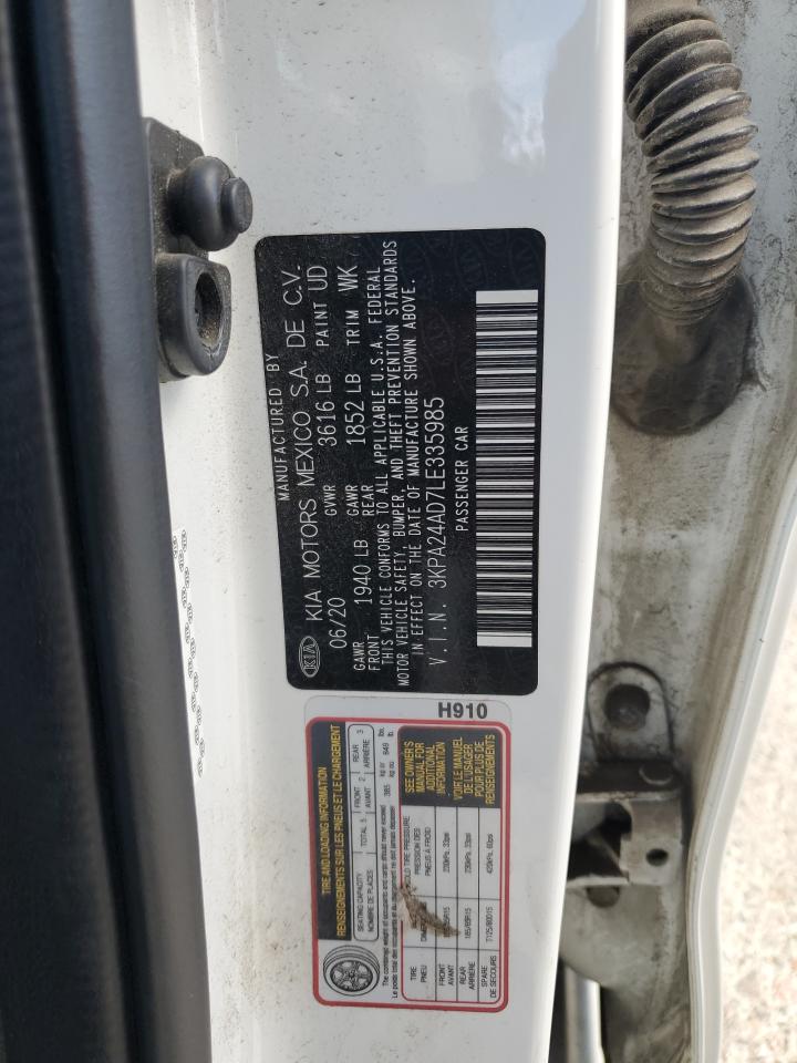 2020 KIA Rio VIN 3KPA24AD7LE335985 Copart auction photo, front end / side damage thumbnail 12