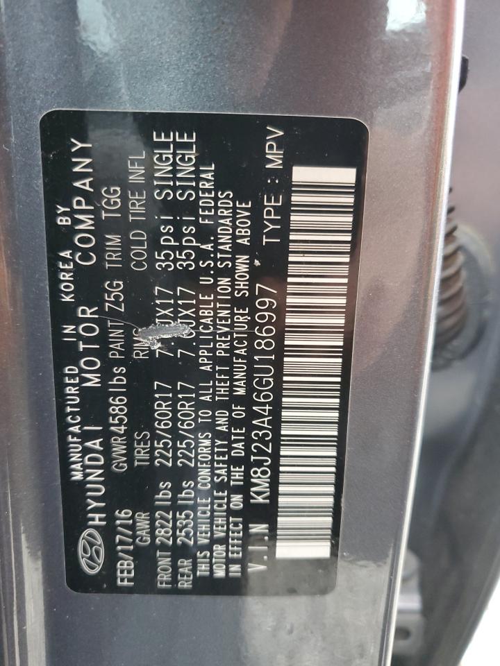 2016 Hyundai Tucson VIN KM8J23A46GU186997 Copart auction photo, side damage thumbnail 13