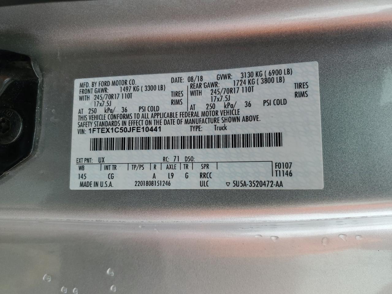 2018 Ford F-150 VIN 1FTEX1C50JFE10441 Copart auction photo, normal wear damage thumbnail 12