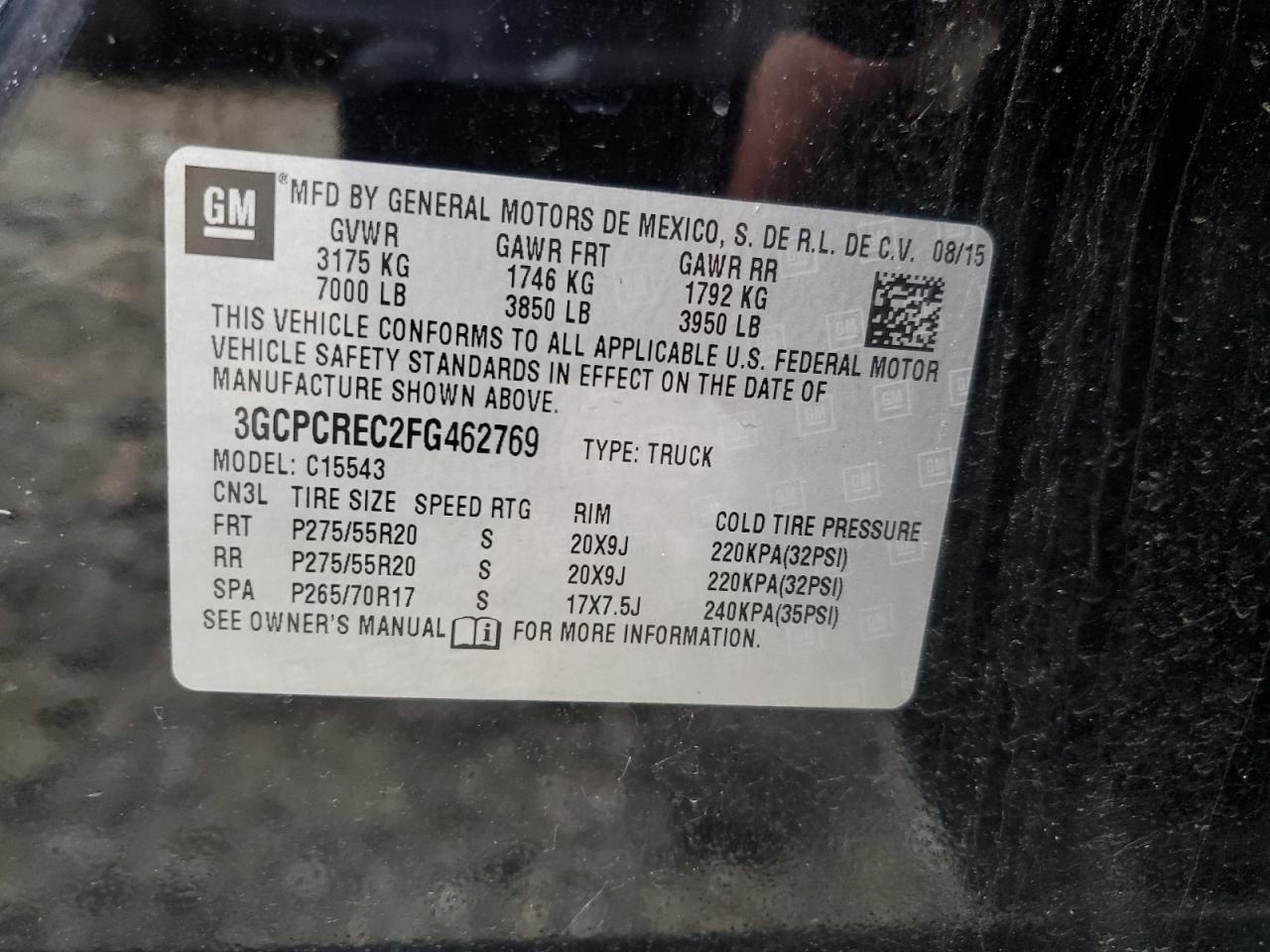 2015 Chevrolet Silverado VIN 3GCPCREC2FG462769 Copart auction photo, vandalism damage thumbnail 12