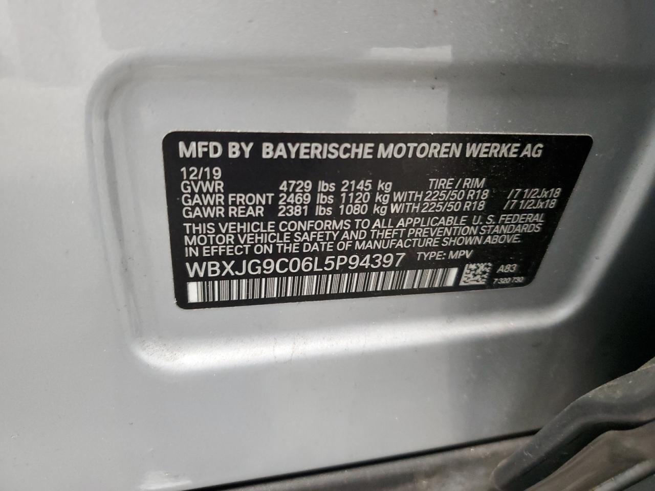 2020 BMW X1 VIN WBXJG9C06L5P94397 Copart auction photo, front end damage thumbnail 13