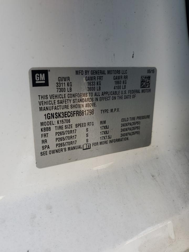 2015 Chevrolet Tahoe VIN 1GNSK3EC6FR681798 Copart auction photo, front end / side damage thumbnail 12