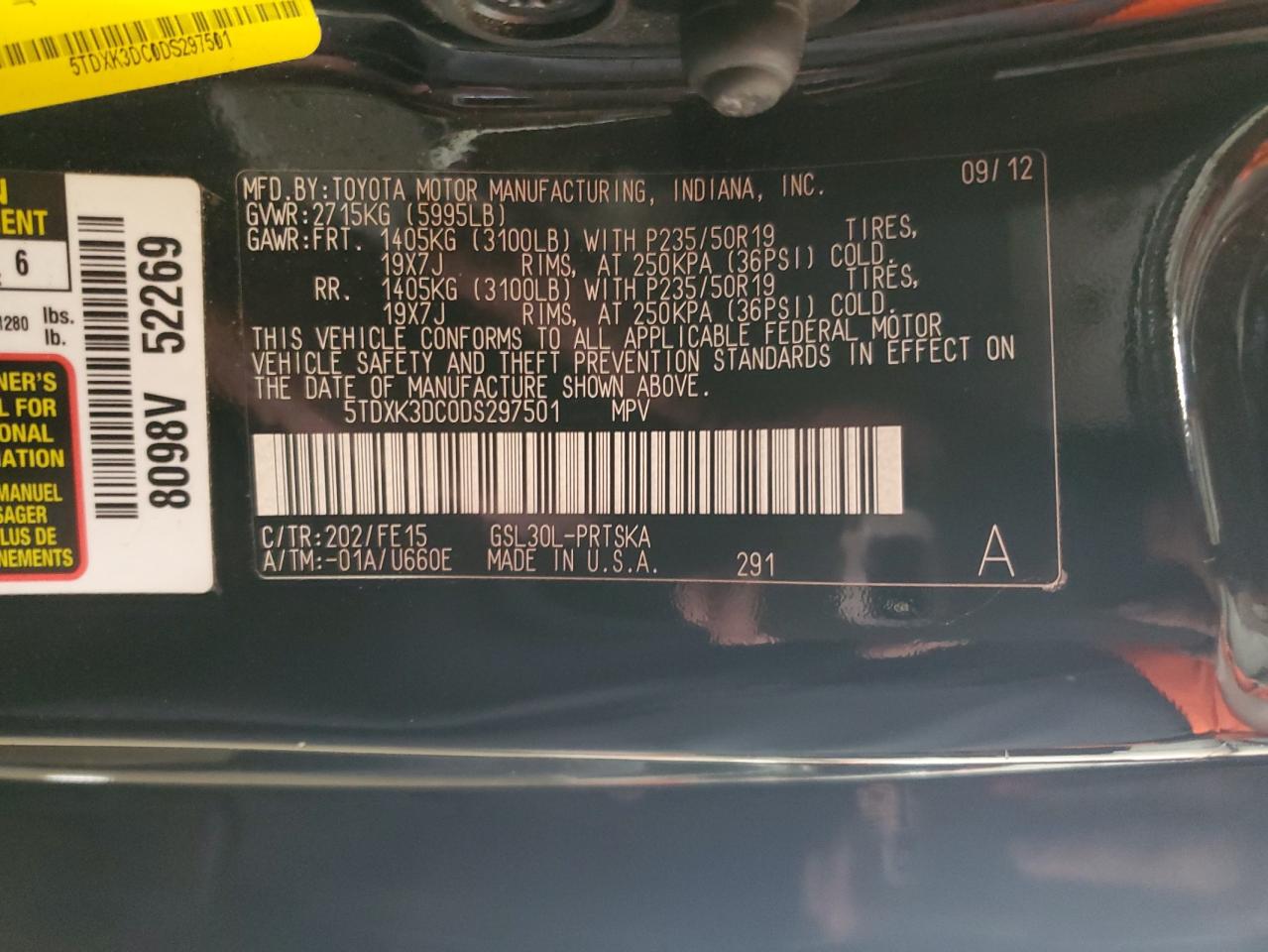 2013 Toyota Sienna VIN 5TDXK3DC0DS297501 Copart auction photo, front end / side damage thumbnail 13