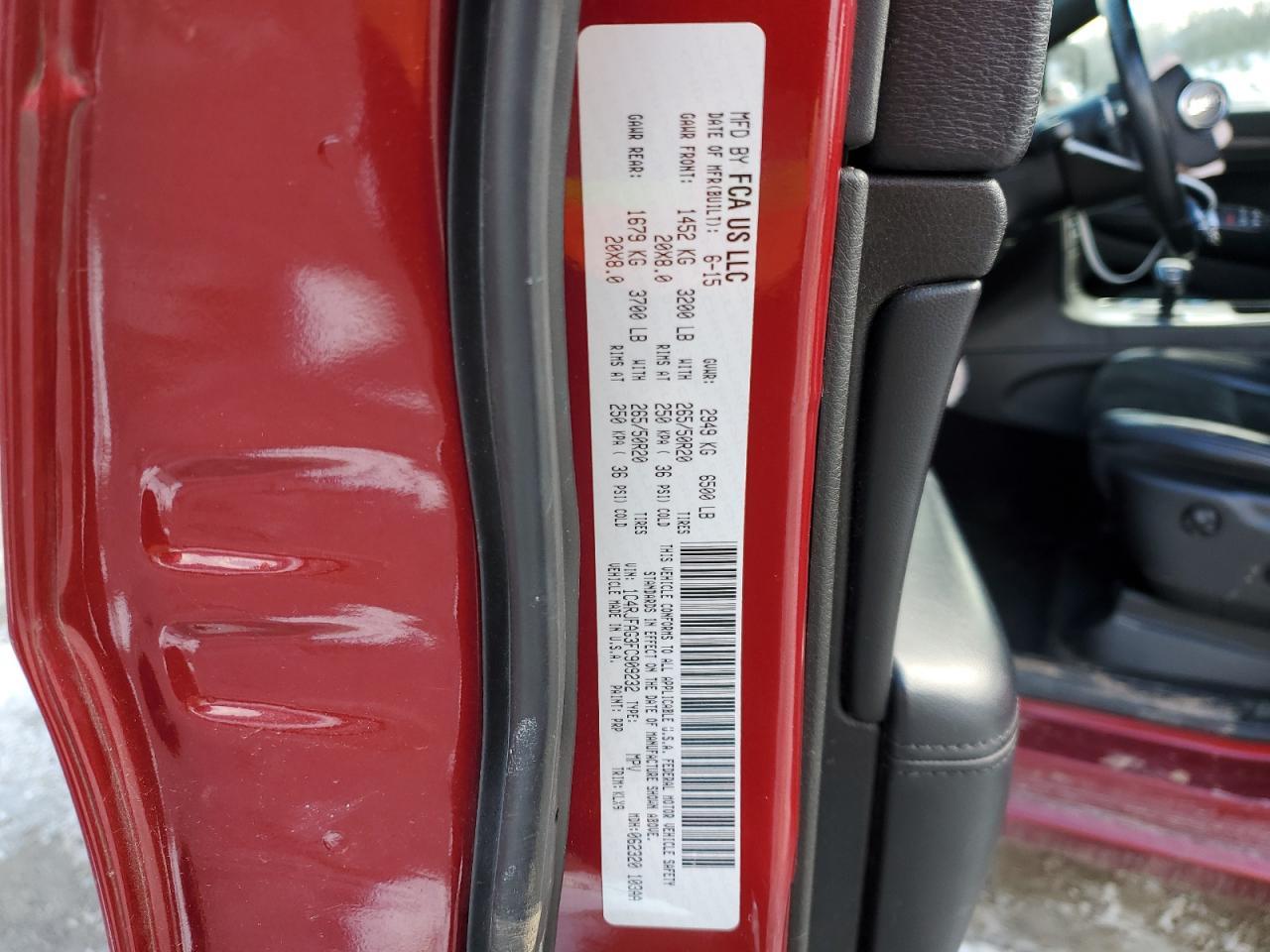 2015 Jeep Grand Cherokee VIN 1C4RJFAG3FC909232 Copart auction photo, front end / side damage thumbnail 16