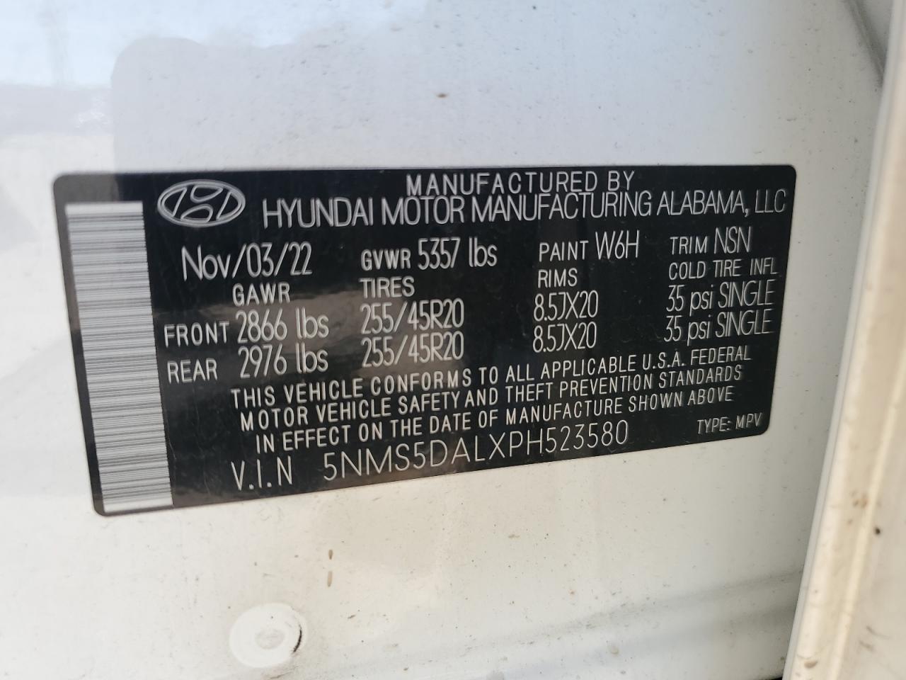 2023 Hyundai Santa Fe VIN 5NMS5DALXPH523580 Copart auction photo, side damage thumbnail 15