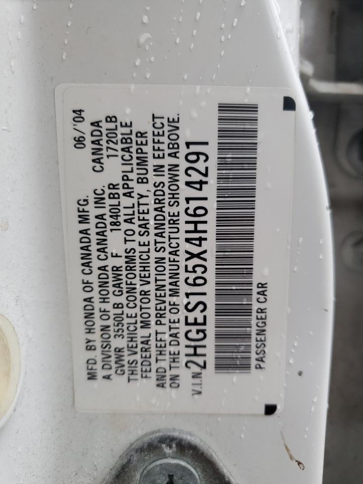 2004 Honda Civic VIN 2HGES165X4H614291 Copart auction photo, front end / side damage thumbnail 12