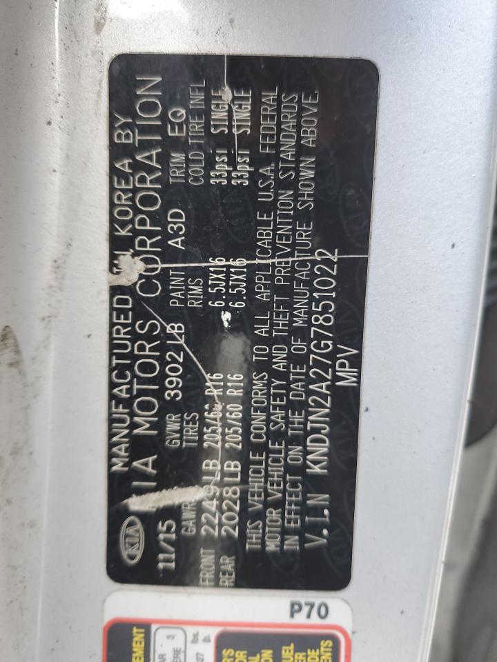 2016 KIA Soul VIN KNDJN2A27G7851022 Copart auction photo, burn - engine / burn - interior damage thumbnail 13