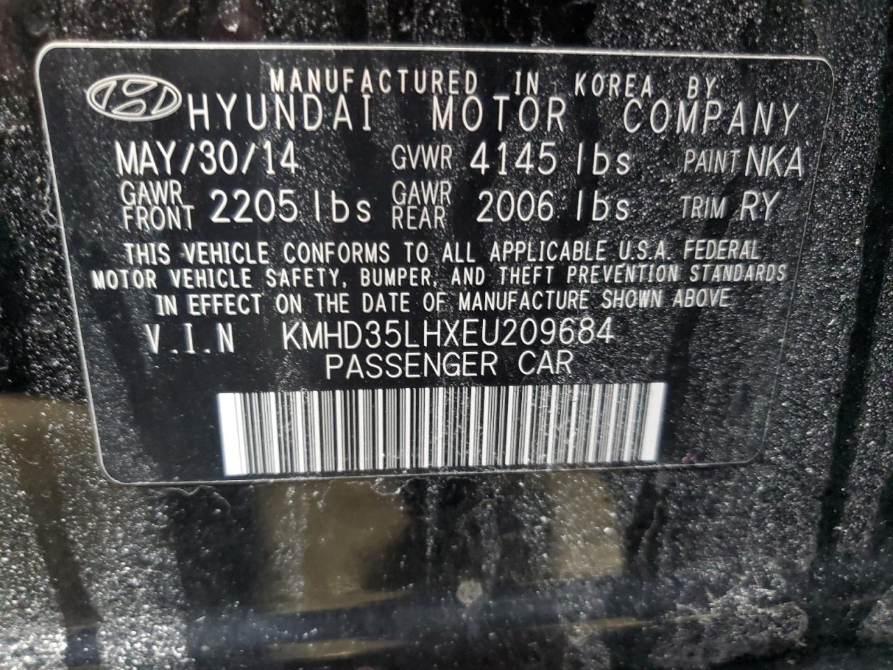 2014 Hyundai Elantra VIN KMHD35LHXEU209684 Copart auction photo, all over damage thumbnail 13