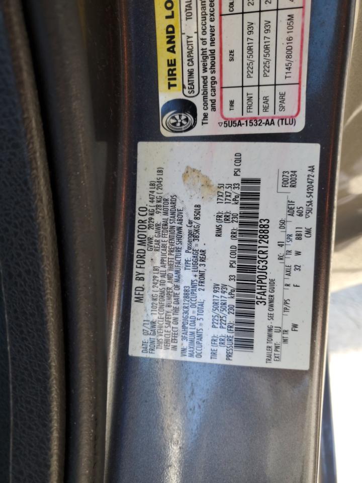2012 Ford Fusion VIN 3FAHP0JG3CR128883 Copart auction photo, front end / minor dent/scratches damage thumbnail 14