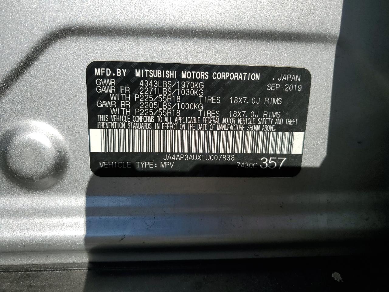 2020 Mitsubishi Outlander VIN JA4AP3AUXLU007838 Copart auction photo, front end / side damage thumbnail 13