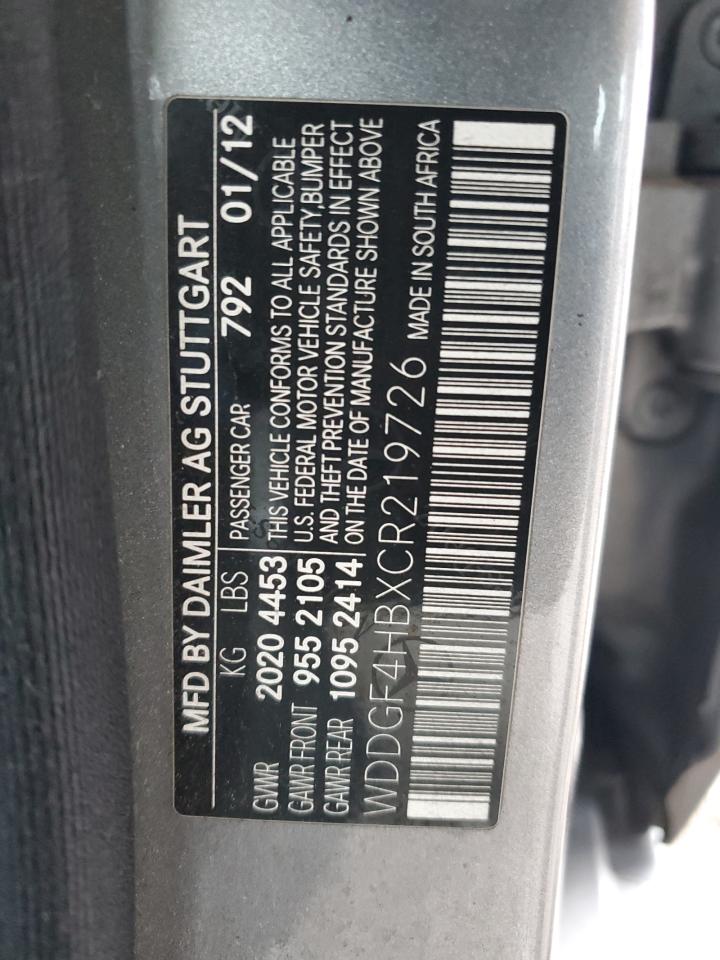 2012 Mercedes-Benz C-klasse VIN WDDGF4HBXCR219726 Copart auction photo, burn - engine / minor dent/scratches damage thumbnail 14