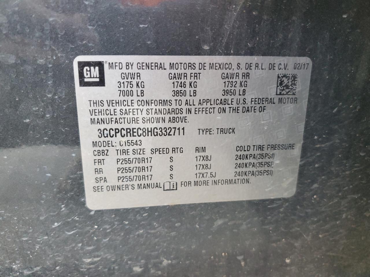 2017 Chevrolet Silverado VIN 3GCPCREC8HG332711 Copart auction photo, front end / minor dent/scratches damage thumbnail 12