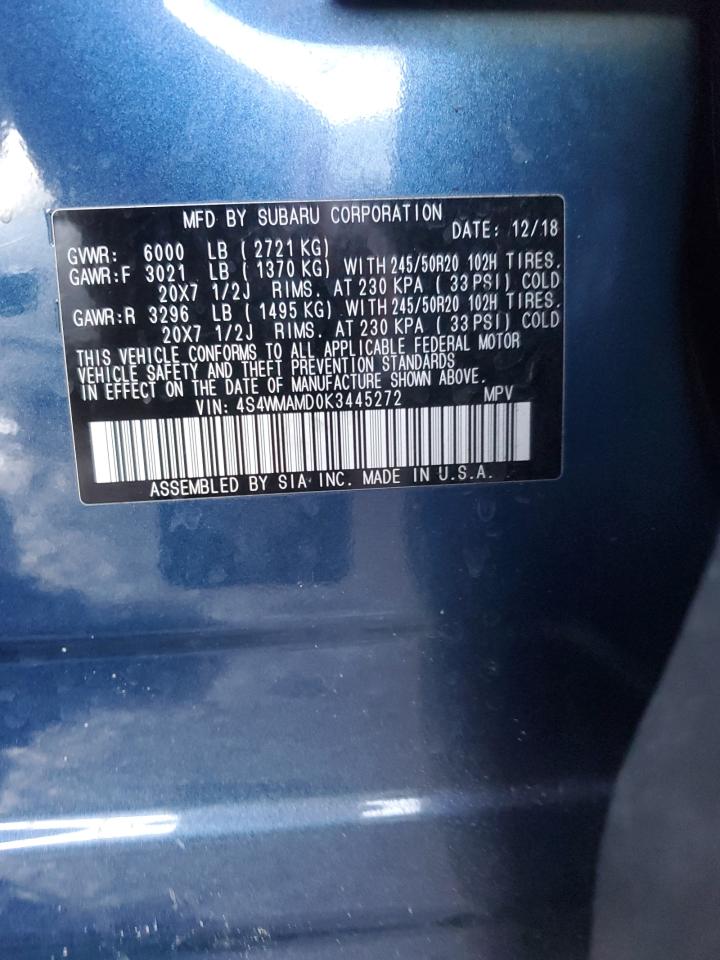 2019 Subaru Ascent VIN 4S4WMAMD0K3445272 Copart auction photo, side / front end damage thumbnail 13