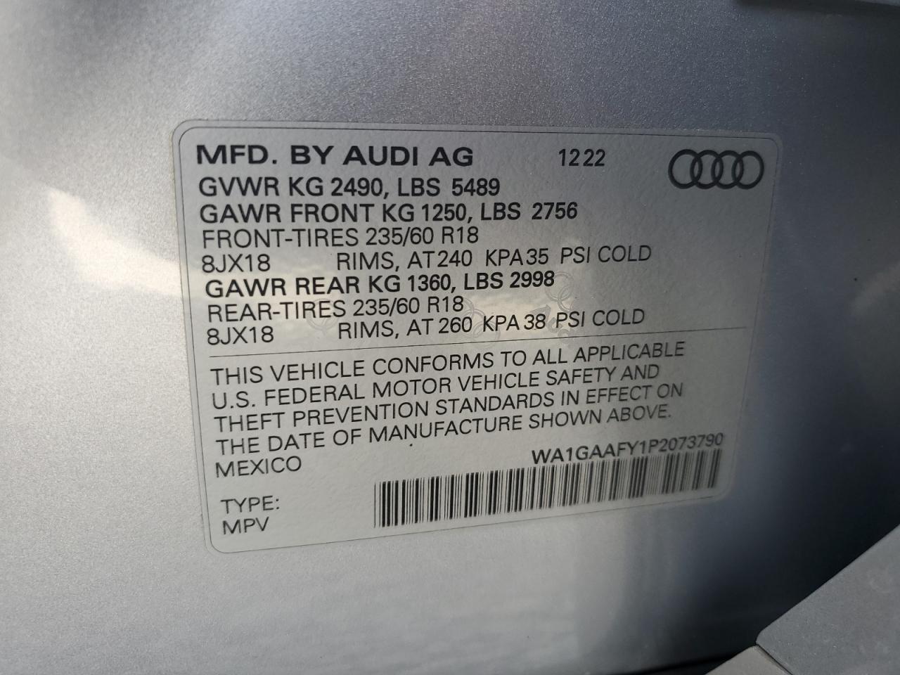 2023 Audi Q5 VIN WA1GAAFY1P2073790 Copart auction photo, all over damage thumbnail 14