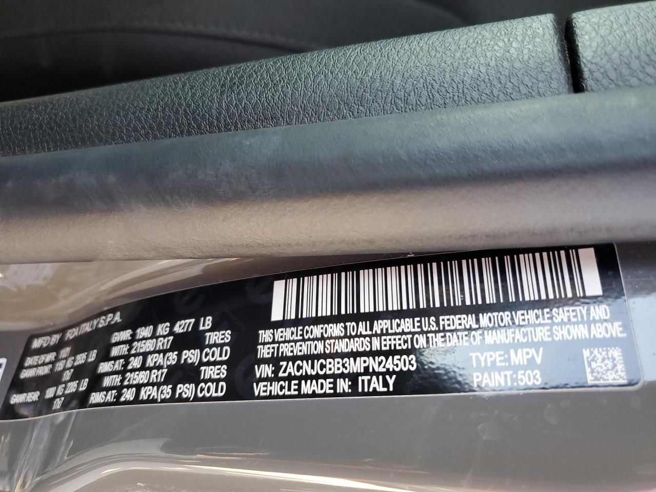 2021 Jeep Renegade VIN ZACNJCBB3MPN24503 Copart auction photo, hail damage thumbnail 13
