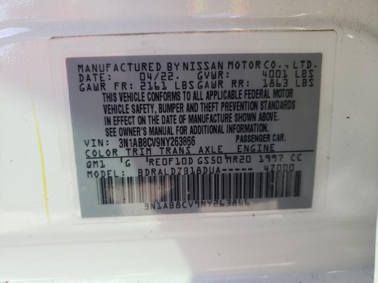 2022 Nissan Sentra VIN 3N1AB8CV9NY263866 Copart auction photo, front end / undercarriage damage thumbnail 14