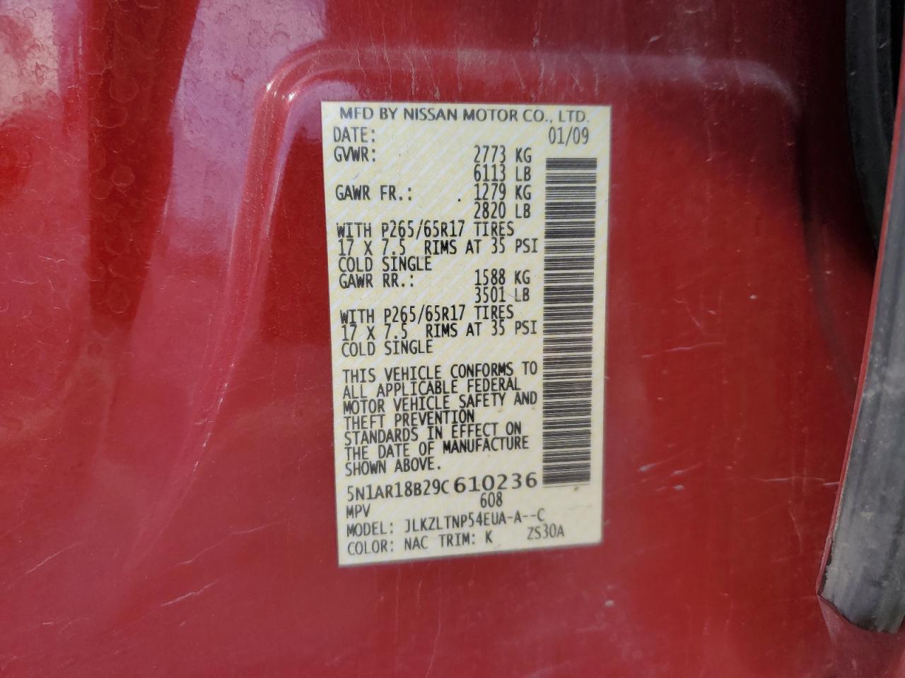 2009 Nissan Pathfinder VIN 5N1AR18B29C610236 Copart auction photo, all over / undercarriage damage thumbnail 13