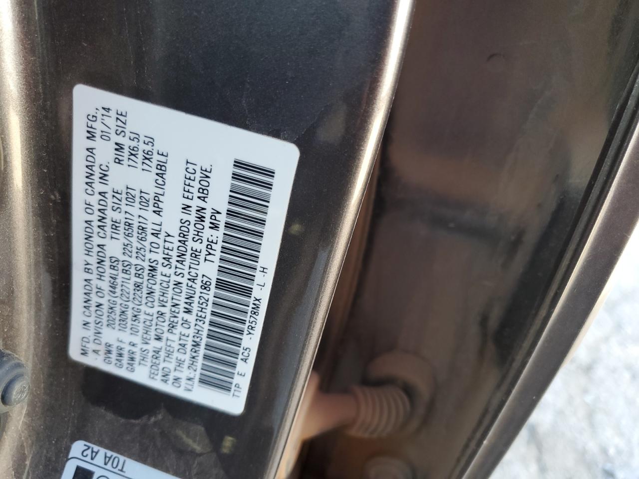 2014 Honda CR-V VIN 2HKRM3H73EH521867 Copart auction photo, front end / minor dent/scratches damage thumbnail 15