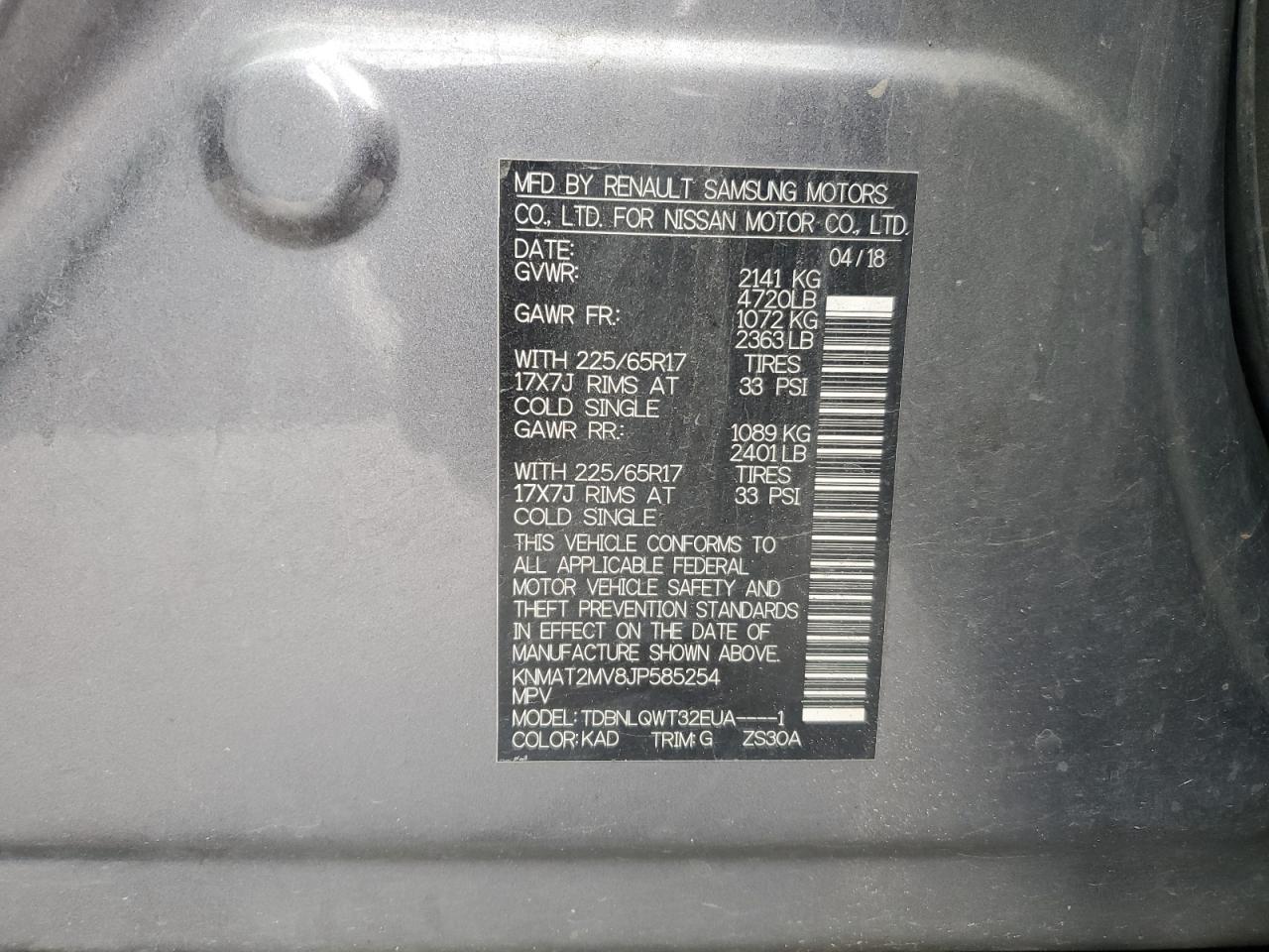 2018 Nissan Rogue VIN KNMAT2MV8JP585254 Copart auction photo, rollover damage thumbnail 15
