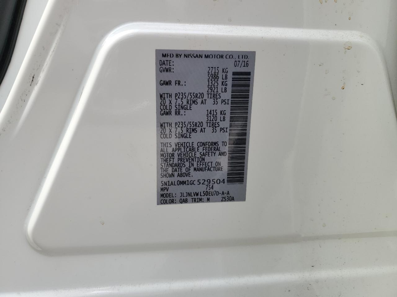 2016 Infiniti QX60 VIN 5N1AL0MM1GC529504 Copart auction photo, front end damage thumbnail 13