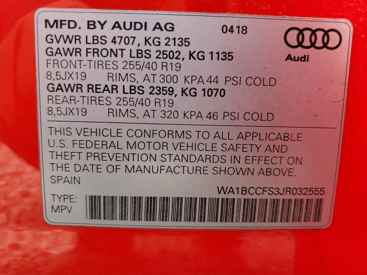 2018 Audi Q3 VIN WA1BCCFS3JR032555 Copart auction photo, side damage thumbnail 12