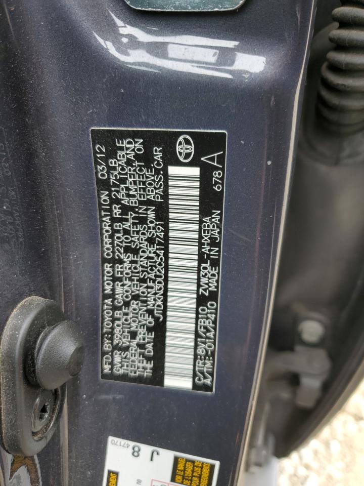 2012 Toyota Prius VIN JTDKN3DU2C5417491 Copart auction photo, rear end damage thumbnail 12