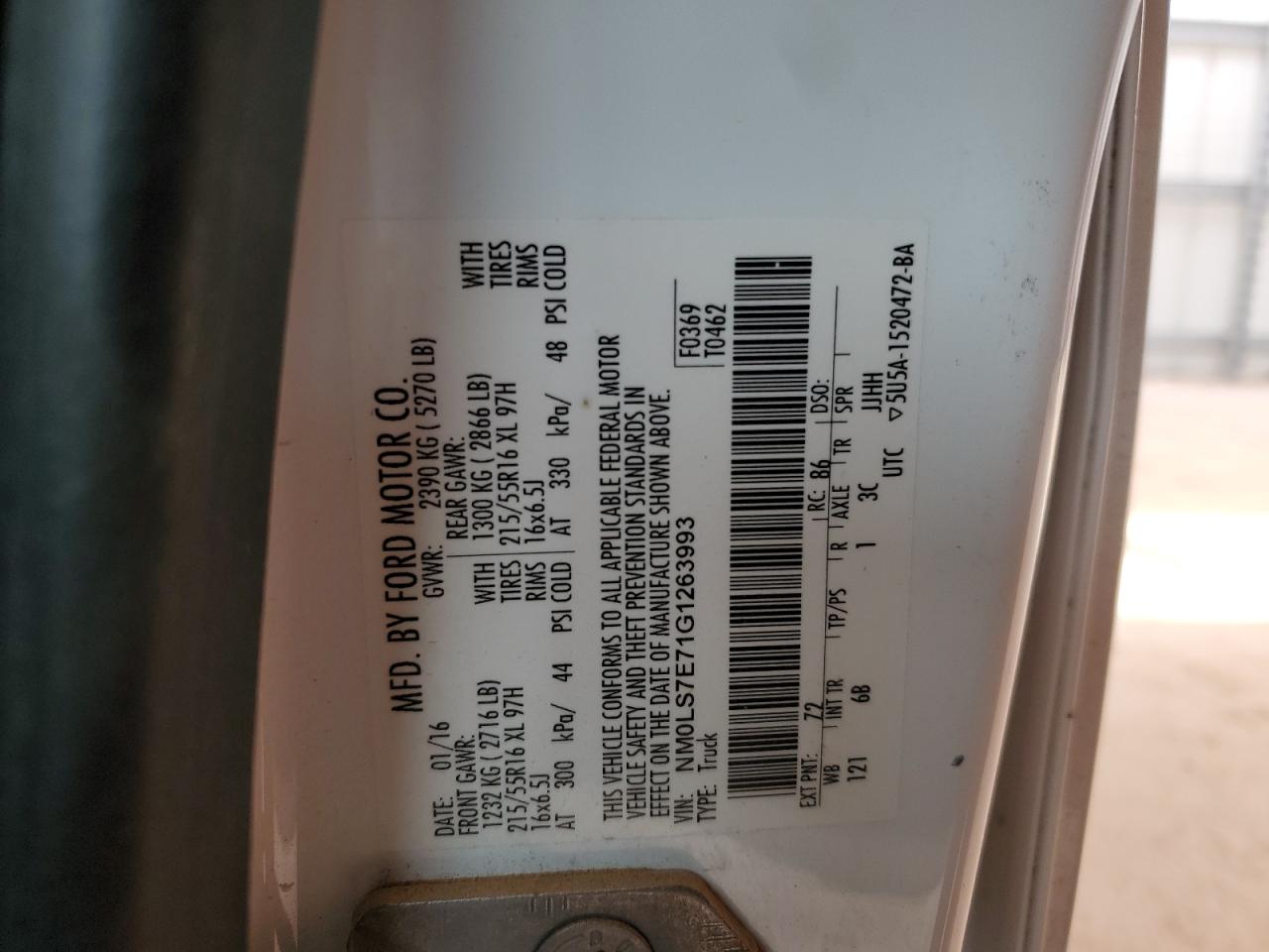 2016 Ford Transit VIN NM0LS7E71G1263993 Copart auction photo, mechanical damage thumbnail 13