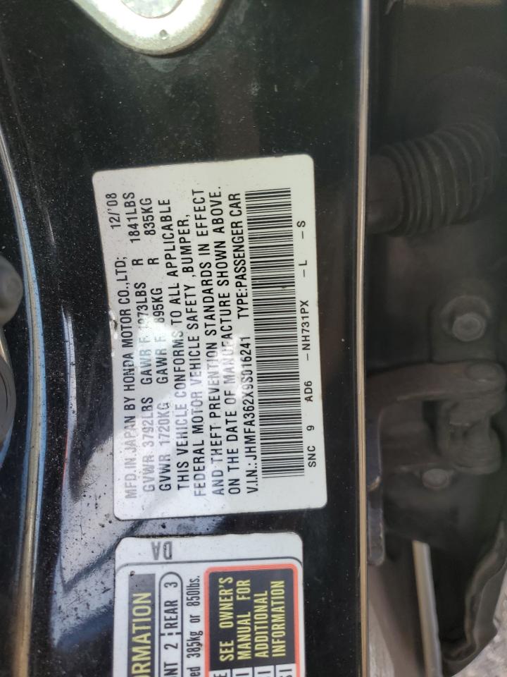 2009 Honda Civic VIN JHMFA362X9S016241 Copart auction photo, front end / minor dent/scratches damage thumbnail 13