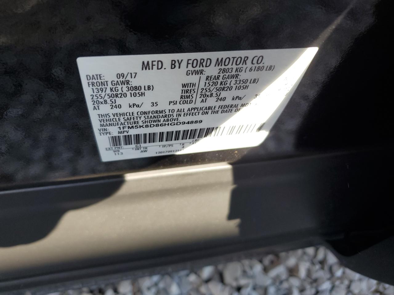 2017 Ford Explorer VIN 1FM5K8D86HGD94889 Copart auction photo, side / front end damage thumbnail 13