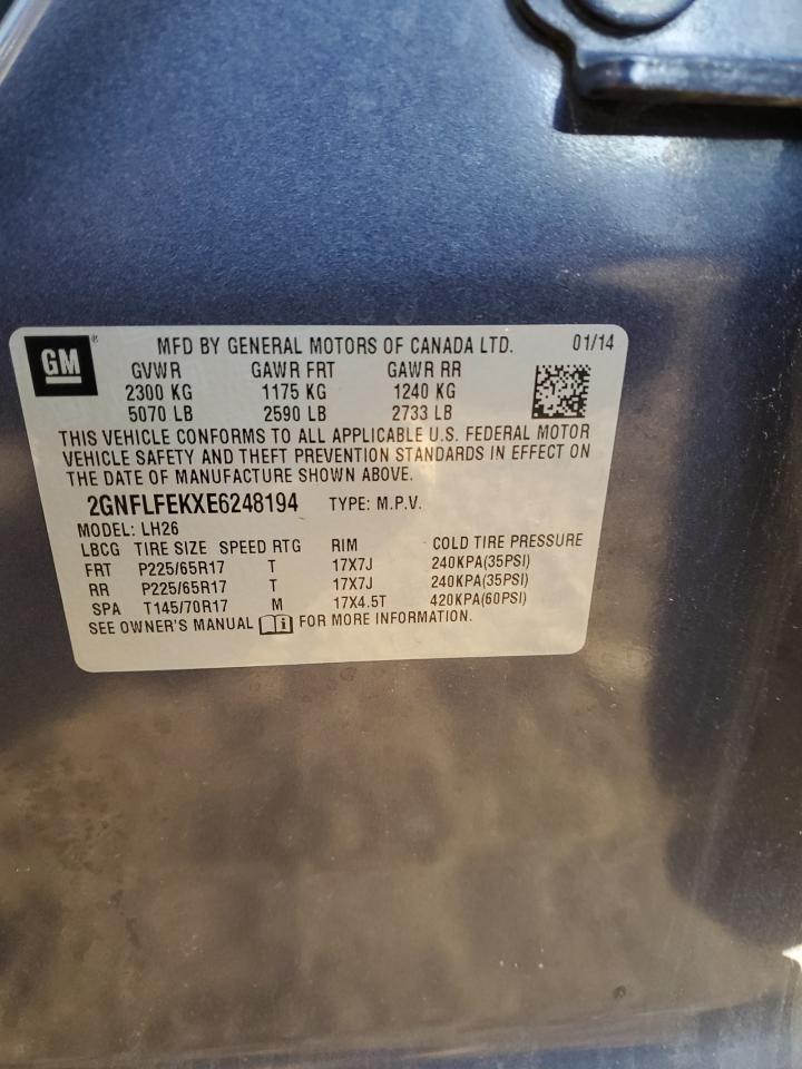2014 Chevrolet Equinox VIN 2GNFLFEKXE6248194 Copart auction photo, front end damage thumbnail 14