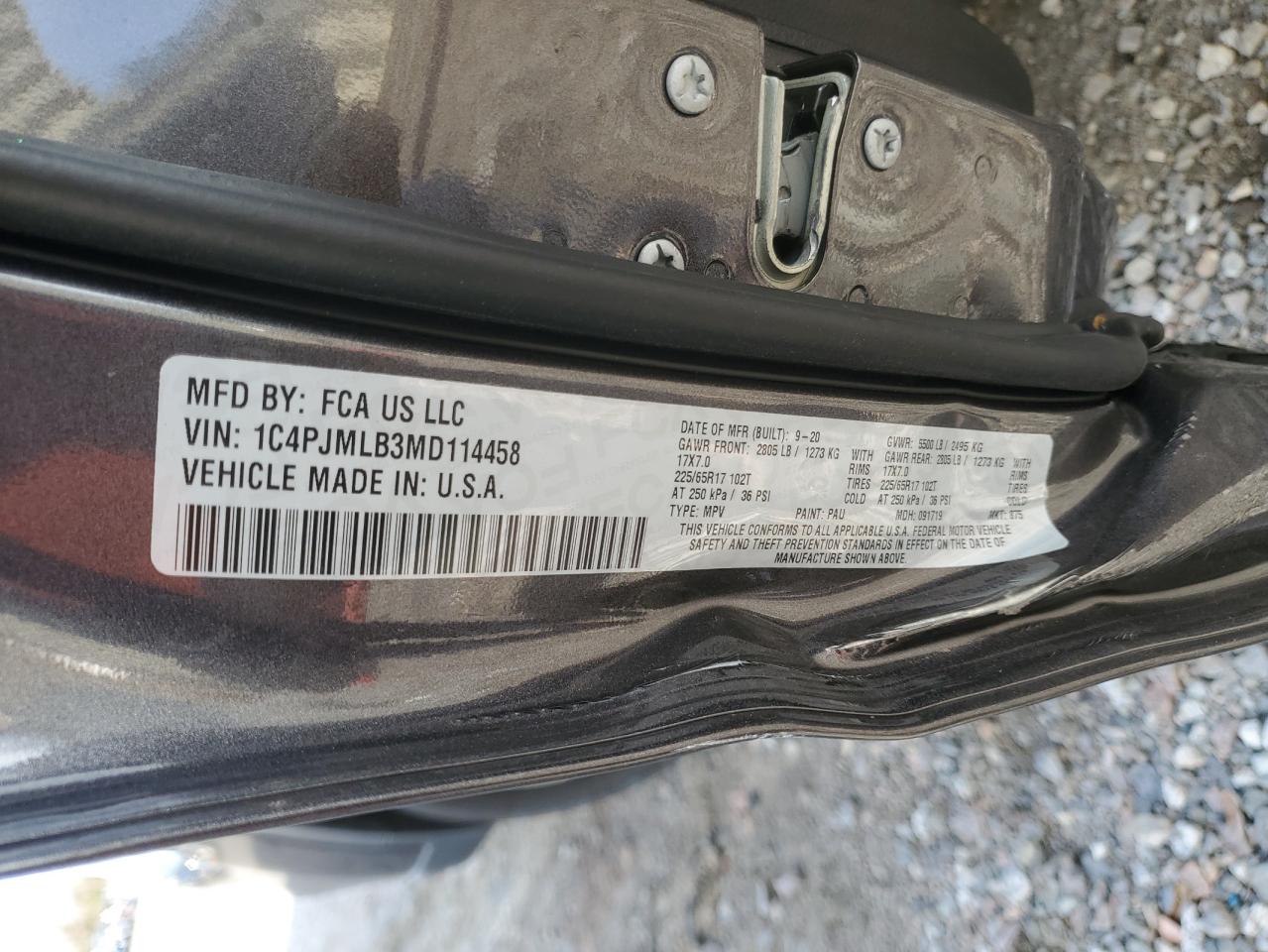 2021 Jeep Grand Cherokee VIN 1C4PJMLB3MD114458 Copart auction photo, side damage thumbnail 15