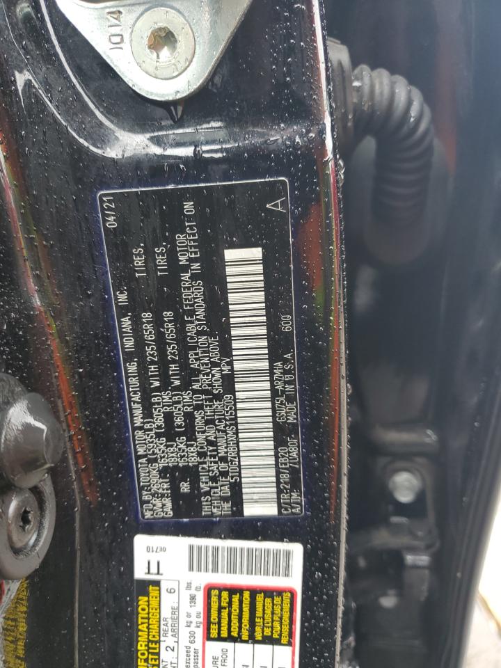 2021 Toyota Highlander VIN 5TDGZRBHXMS115509 Copart auction photo, front end / side damage thumbnail 14