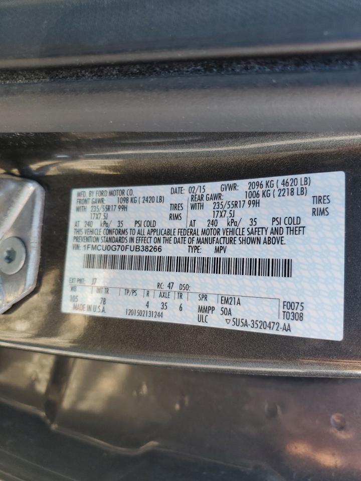 2015 Ford Escape VIN 1FMCU0G70FUB38266 Copart auction photo, side / front end damage thumbnail 15
