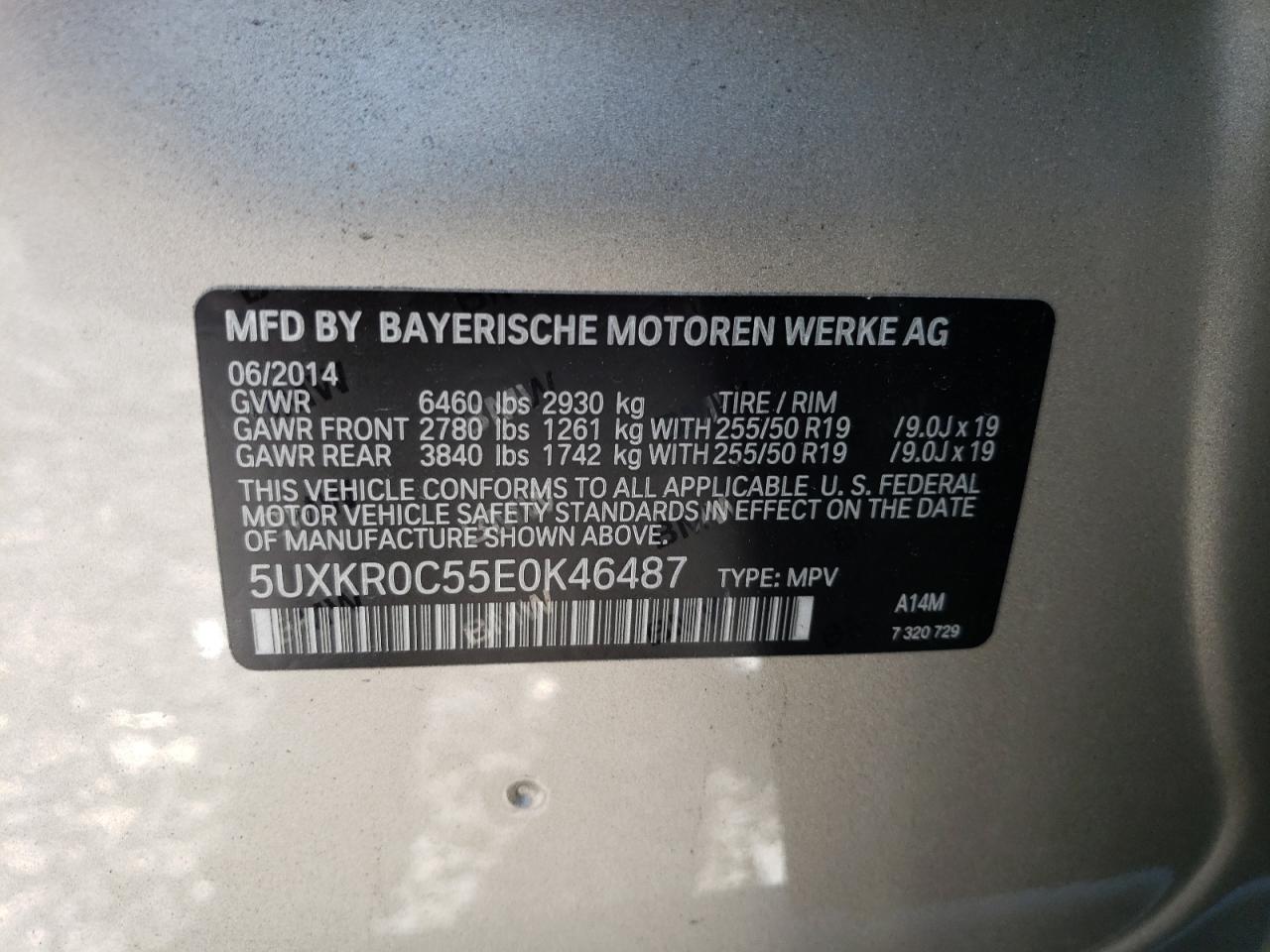 2014 BMW X5 VIN 5UXKR0C55E0K46487 Copart auction photo, minor dent/scratches damage thumbnail 13