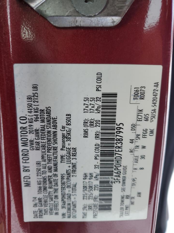 2014 Ford Fusion VIN 3FA6P0HD7ER387995 Copart auction photo, front end damage thumbnail 12